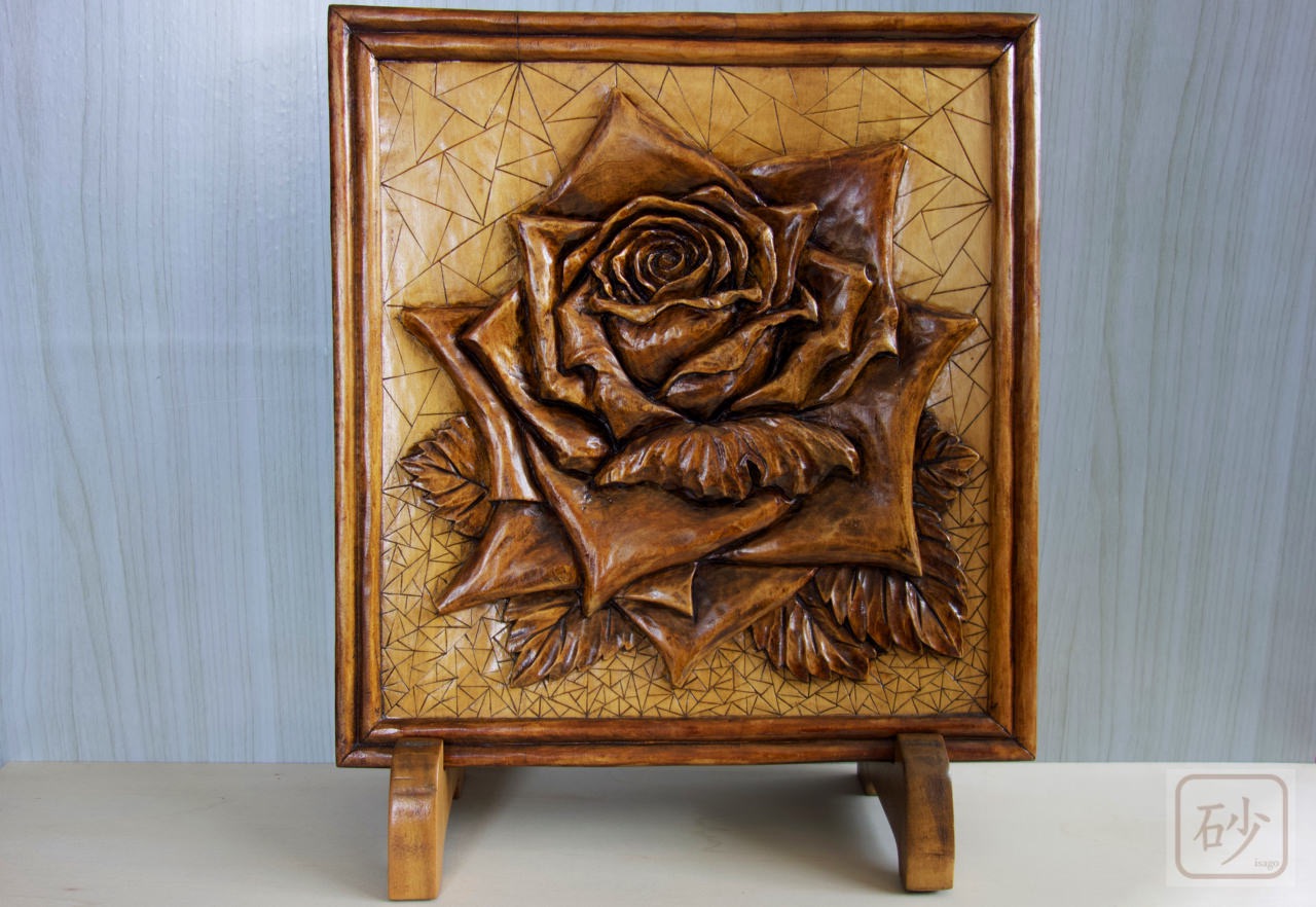 木彫りレリーフ 大輪のバラ