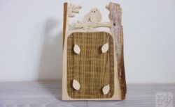 木彫り写真立てシマエナガ