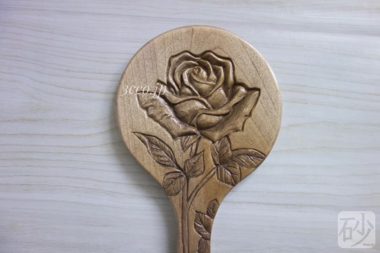 木彫りハンドミラー薔薇