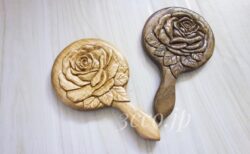 木彫りバラ 手鏡